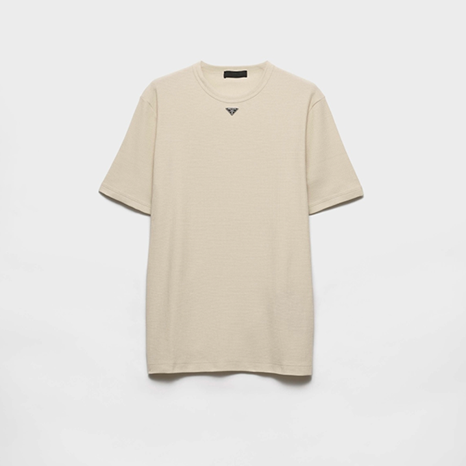 prada mini triangle logo waffle knit short sleeve t-shirt